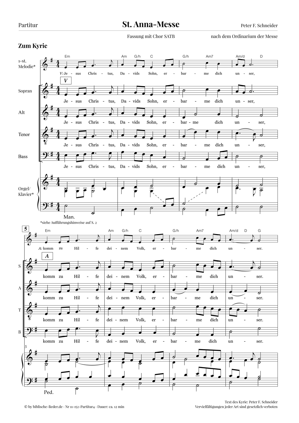 St. Anna-Messe · Partitur mit 4-sti. Chor SATB