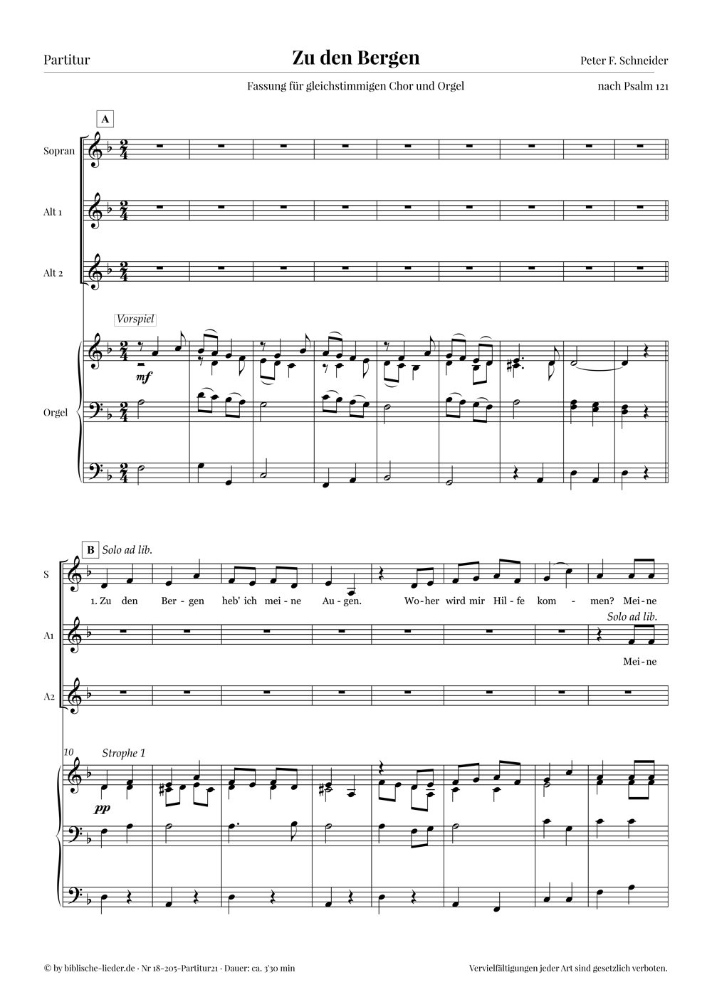 Zu den Bergen · Partitur21 (gleichsti. Chor & Orgel)